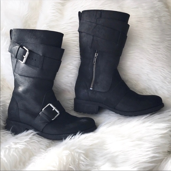 ❤️NWOB UGG Chancey Water Resistant Moto Style Boots Black Size 6 - Picture 2 of 8